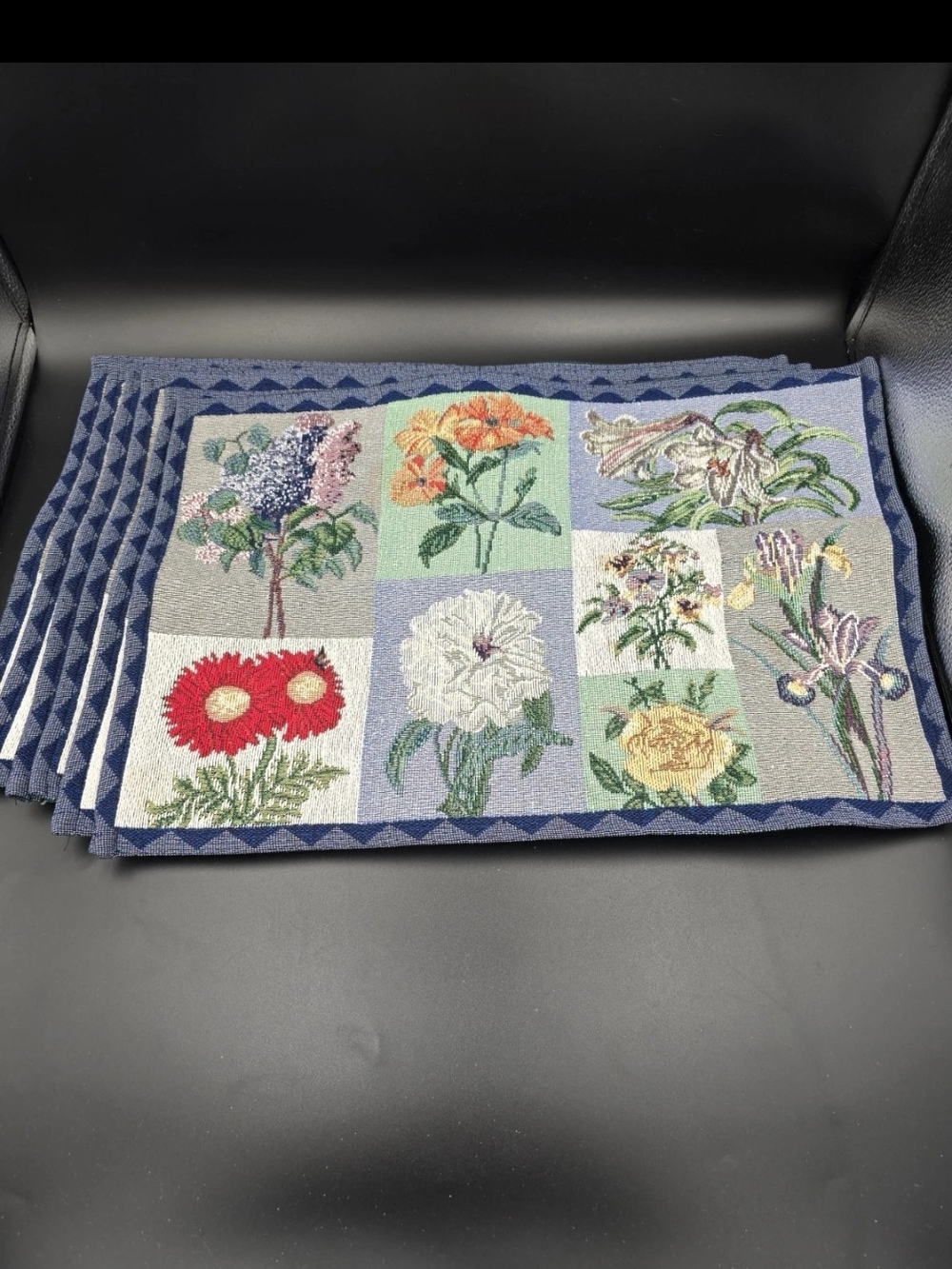 Floral Patchwork Jacquard Placemat - Blue